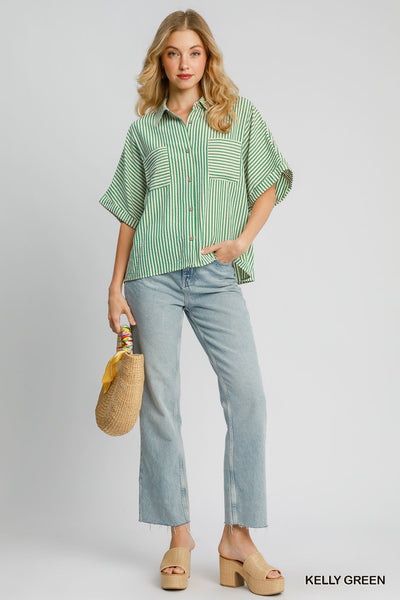 pocketful of fun seersucker striped top | kelly green