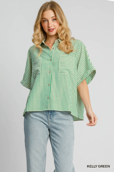 pocketful of fun seersucker striped top | kelly green