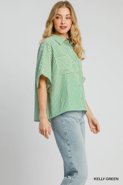 pocketful of fun seersucker striped top | kelly green