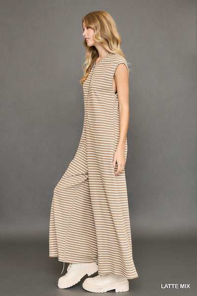 going for it striped jumpsuit | latte mix