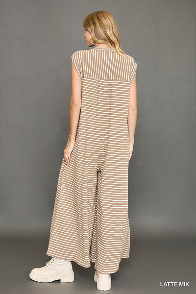 going for it striped jumpsuit | latte mix