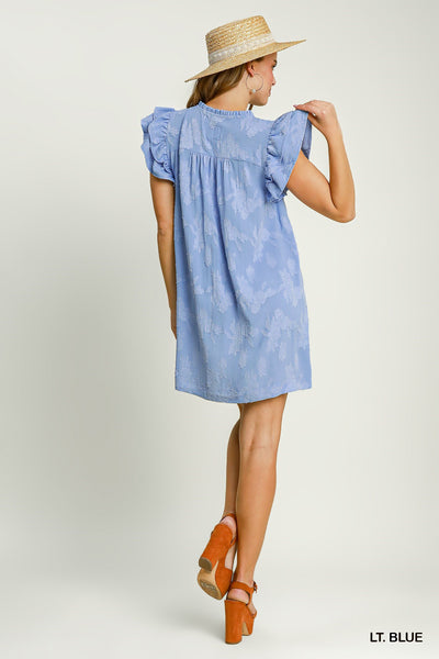 quiet skies smocked floral burnout dress | lt blue