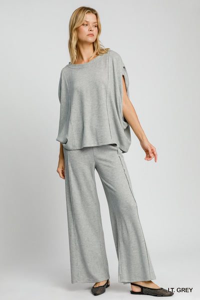 always relevant soft knit wide leg pants | light grey
