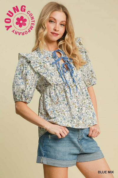 secret garden babydoll top | blue mix
