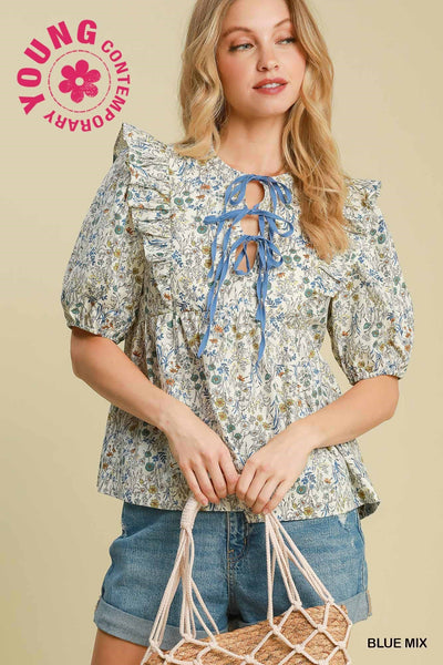 secret garden babydoll top | blue mix