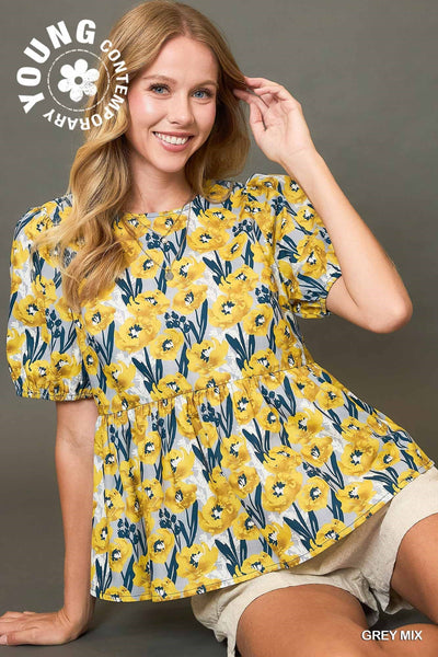 by surprise floral peplum top | grey mix