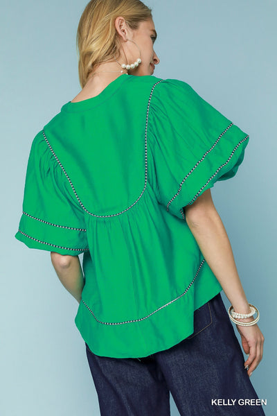 too sweet to me bubble sleeve top | kelly green