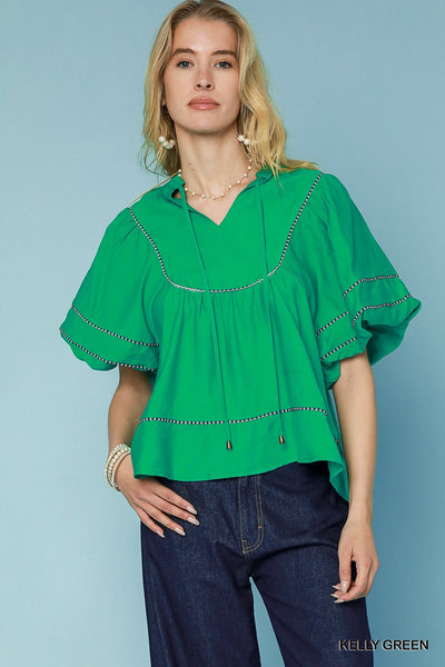 too sweet to me bubble sleeve top | kelly green