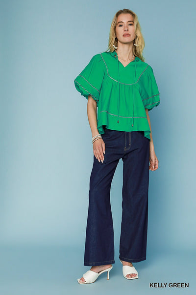 too sweet to me bubble sleeve top | kelly green