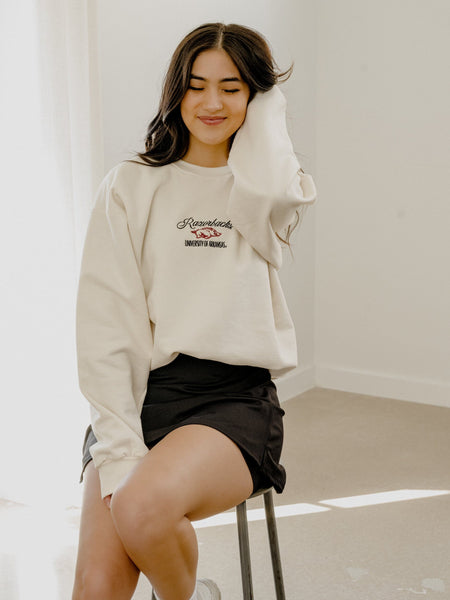 razorbacks embroidered script sweatshirt | cream
