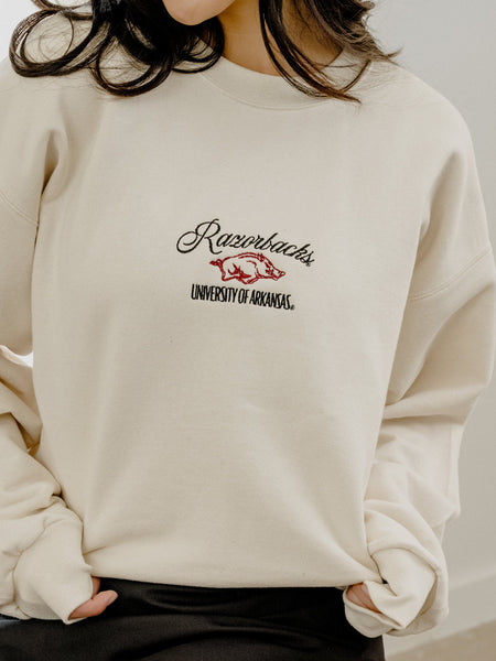 razorbacks embroidered script sweatshirt | cream