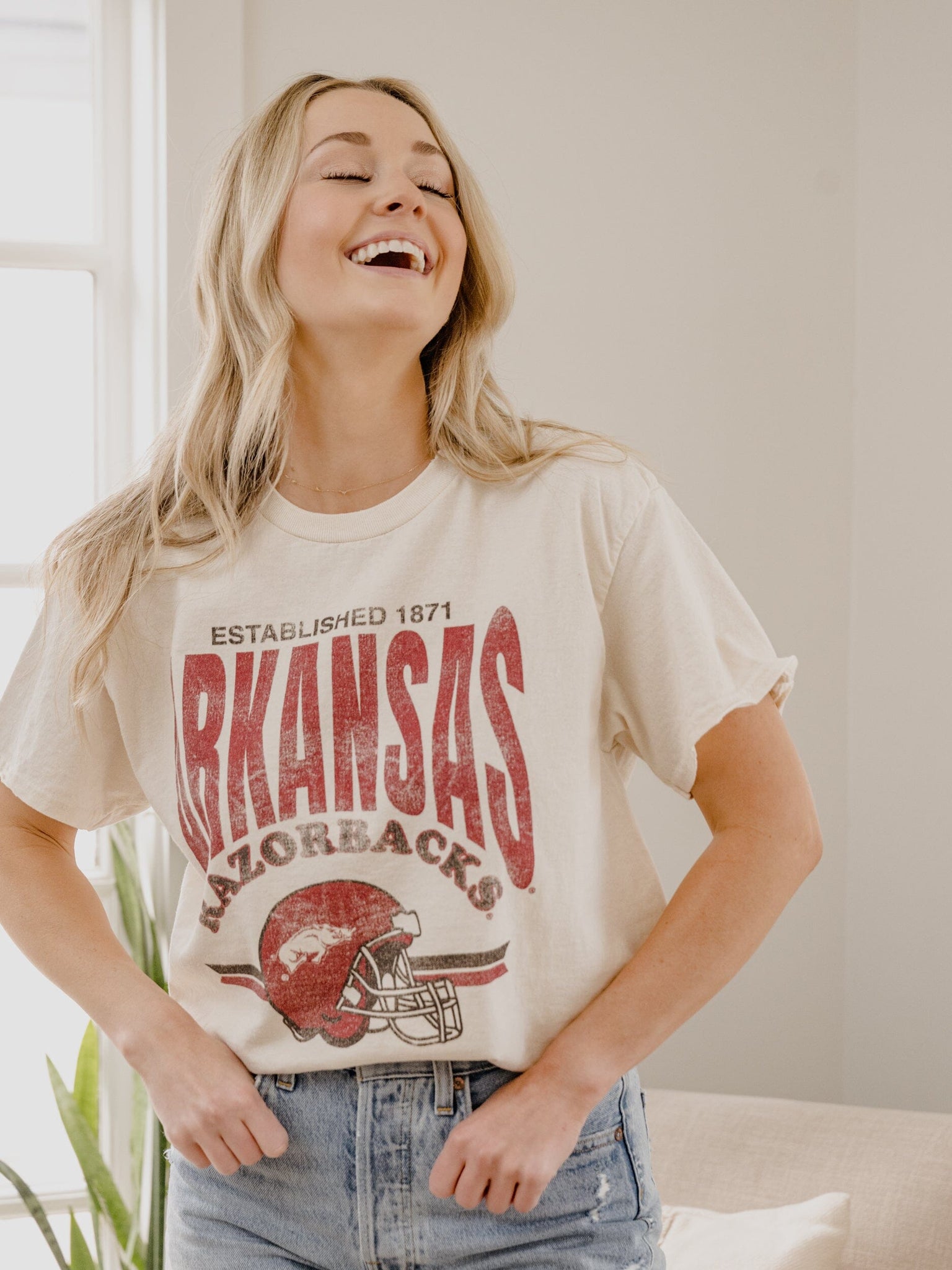 razorbacks established date helmet thrifted tee | off white