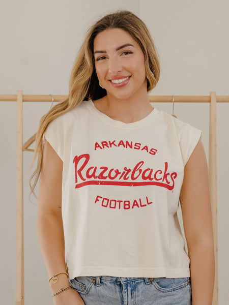 arkansas razorback football tank | off white