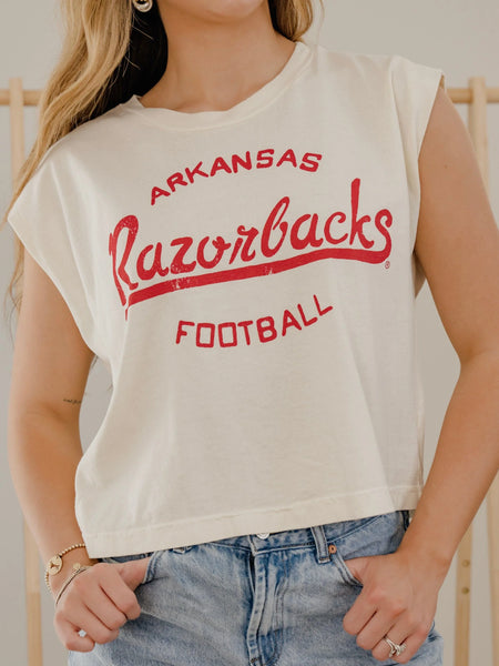 arkansas razorback football tank | off white