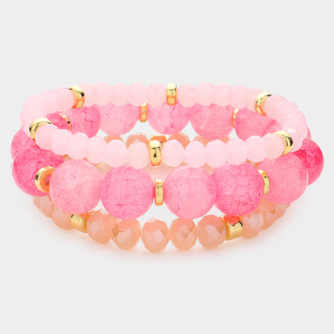 set/3 stone beaded bracelets | pink