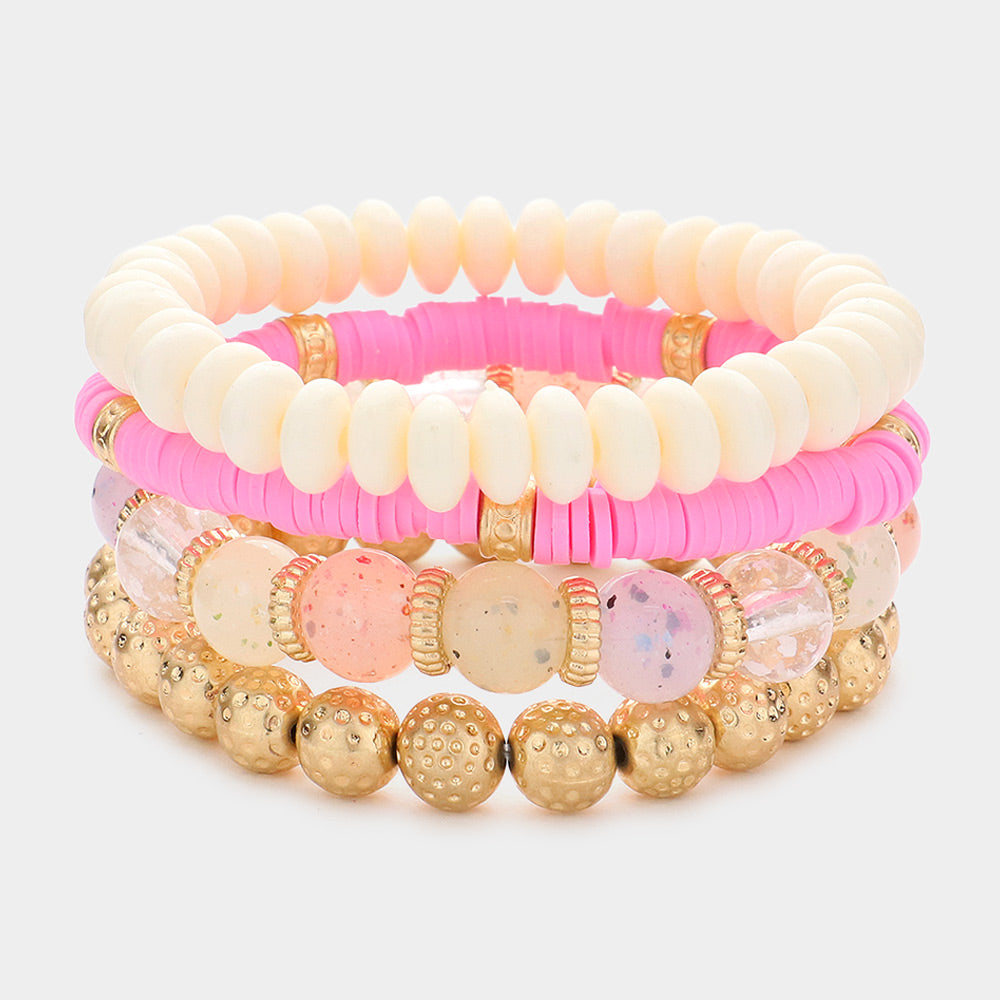 set/4 beaded bracelets | pink multi