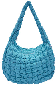 large quilted puffer tote | aqua