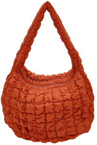 large quilted puffer tote | orange