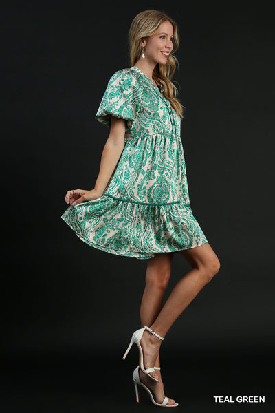 tranquil breeze paisley dress | teal green