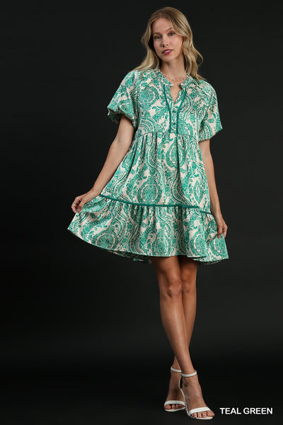 tranquil breeze paisley dress | teal green