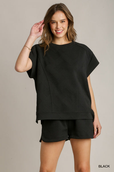 much to do oversized jacquard top | black