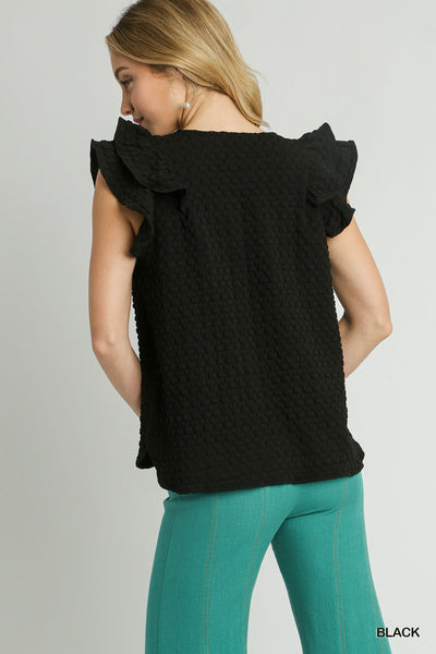 tourist time jacquard ruffle sleeve top | black