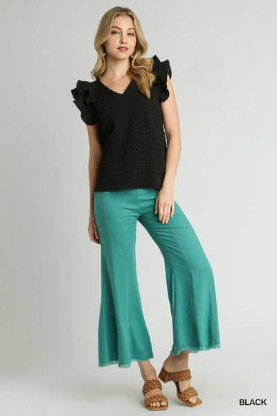 tourist time jacquard ruffle sleeve top | black