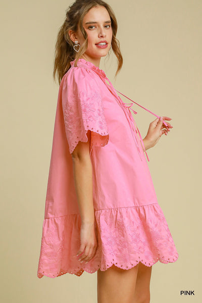 timeless classic embroidered mini dress | pink