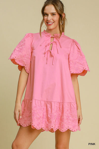 timeless classic embroidered mini dress | pink