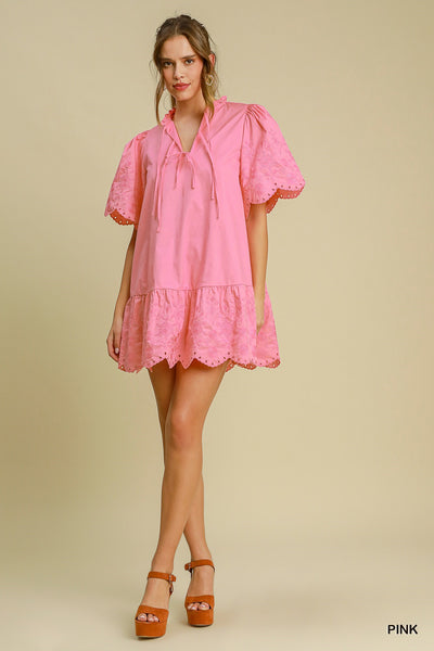 timeless classic embroidered mini dress | pink