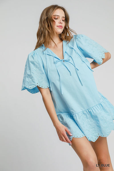 timeless classic embroidered mini dress | lt blue