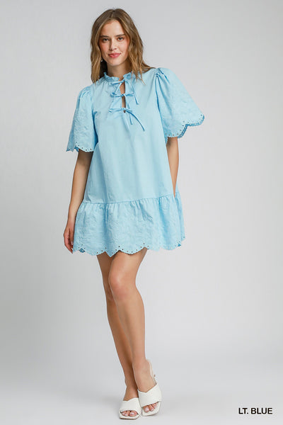 timeless classic embroidered mini dress | lt blue