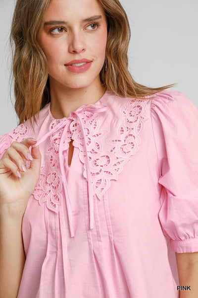 sweet days embroidered collar top | pink