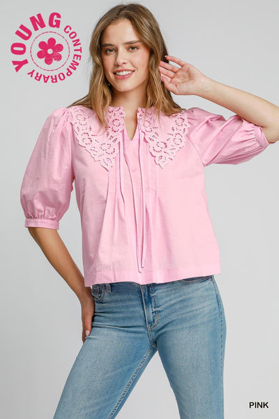 sweet days embroidered collar top | pink