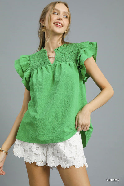 class of her own ruffle sleeve top | green