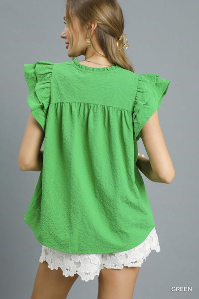class of her own ruffle sleeve top | green