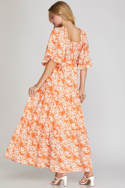 nature's charm flutter sleeve maxi dress | tangerine