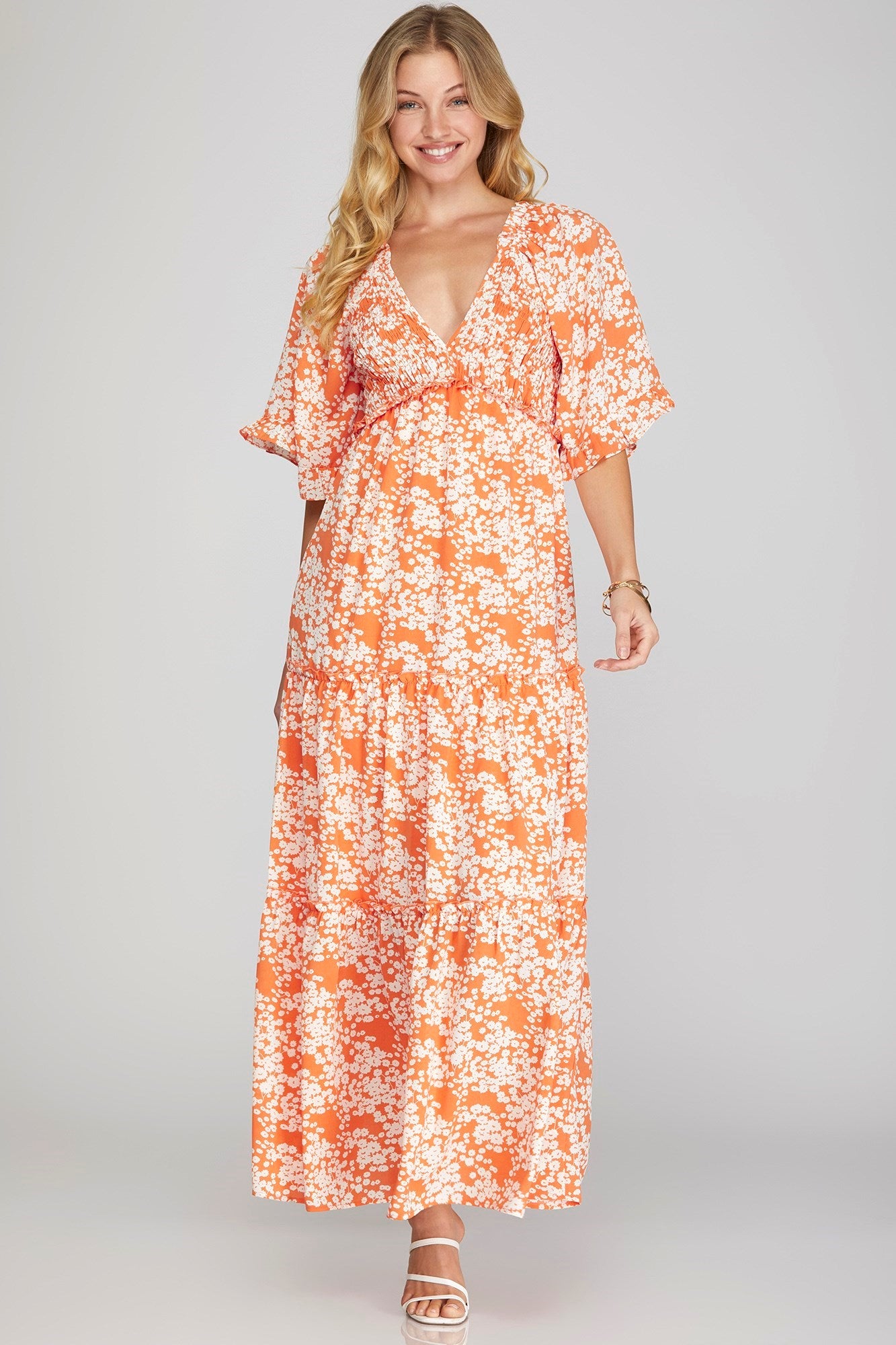 nature's charm flutter sleeve maxi dress | tangerine