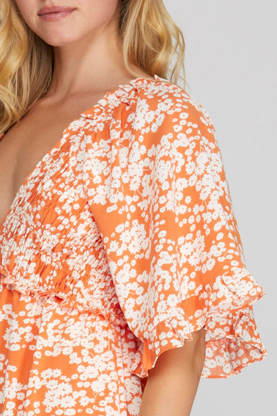 nature's charm flutter sleeve maxi dress | tangerine