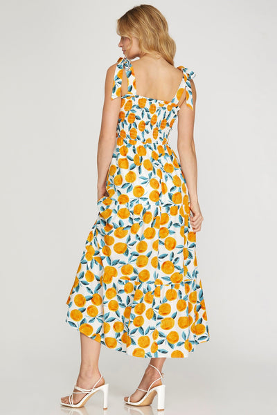 tangy blossom citrus print maxi dress | orange
