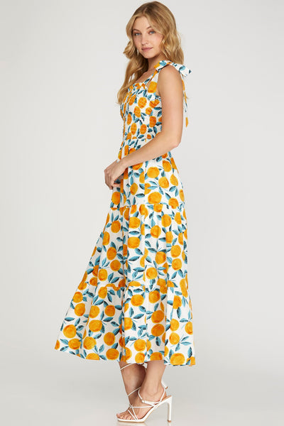 tangy blossom citrus print maxi dress | orange