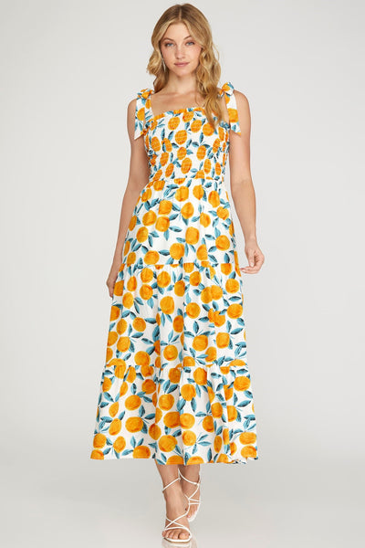 tangy blossom citrus print maxi dress | orange