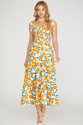 tangy blossom citrus print maxi dress | orange