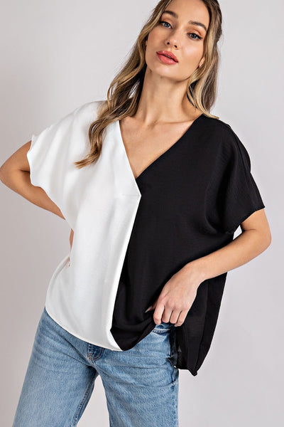 material girl colorblock top | black + white