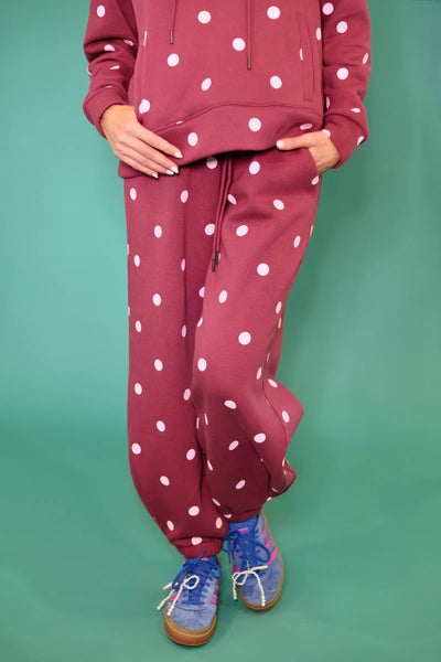 cozy in polka dots sweat set | maroon + pink