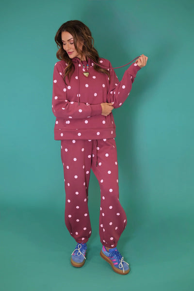 cozy in polka dots sweat set | maroon + pink