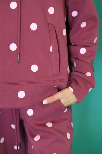 cozy in polka dots sweat set | maroon + pink
