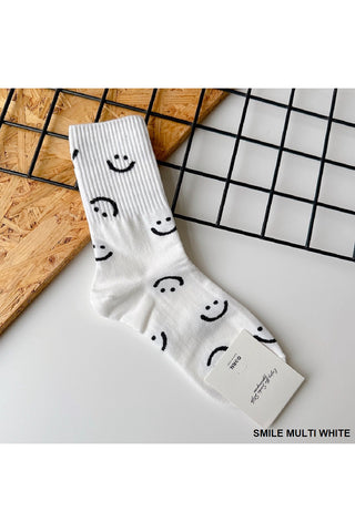 smiley crew socks | multi white