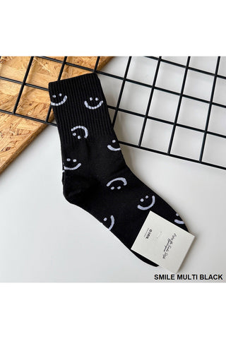 smiley crew socks | multi black