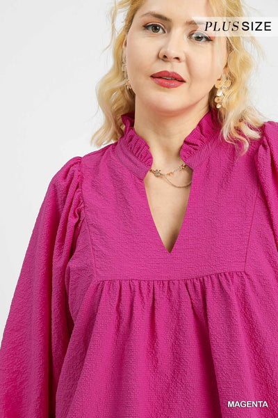 only good things puff sleeve babydoll dress, plus size | magenta